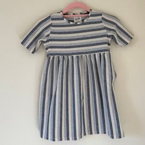 Vignette Girls Striped Dress Blue Cream Cotton Blend Casual Short Sleeve‎ SZ 5T